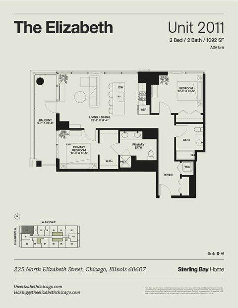 Floor plan for 2 beds, 2 baths, 1092 sqft